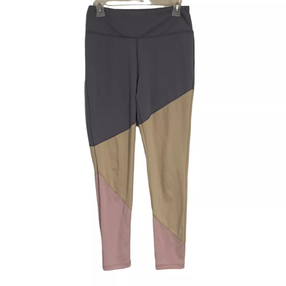 Cut the Frills Leggings Pink Gray Beige Colorblock Women's Size MEDIUM